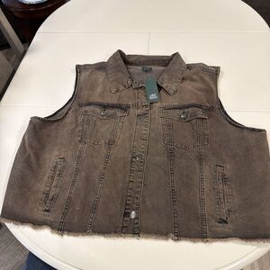 Wild Fable Denim Vest Womens Brown Raw Hem Frayed Faded Grunge Streetwear 3X